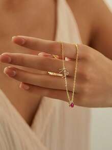 1 925 Silver Personalized Custom English Letter Name Birthstone Artificial Zirconia Pendant Necklace, Elegant And Romantic, Bohemian Style With Accessories, Suitable For Valentine's Day, Birthdays, Anniversaries - Yellow Gold - View 4