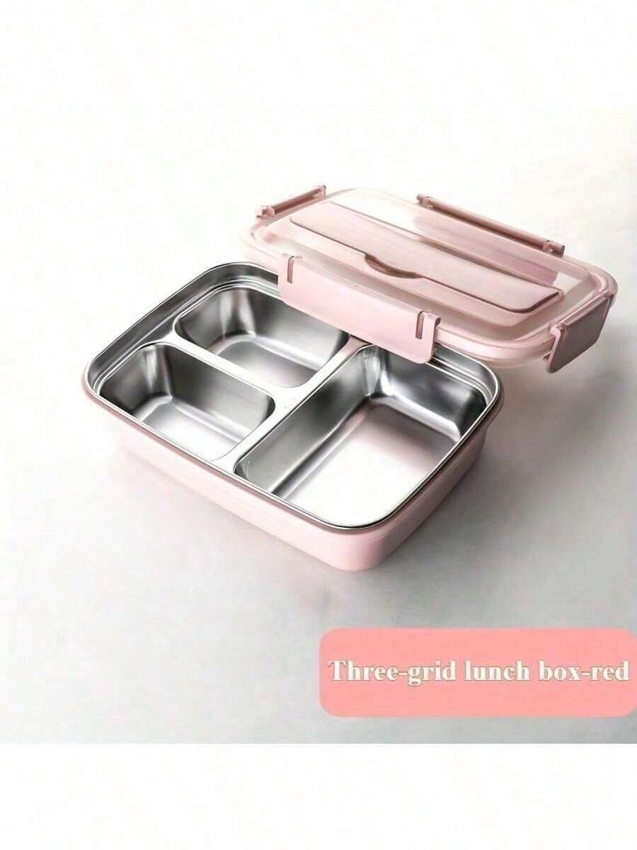 1 buah Kotak Bekal Stainless Steel, 1 buah Kotak Bekal Anti Bocor Stainless Steel 304 Tahan Lama, Kotak Bento 3 Kompartemen, Dilengkapi dengan Peralatan Makan Stainless Steel, Mudah Dibersihkan, Ideal untuk Sekolah dan Kerja