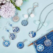NBEADS 12 Pcs Glass Flat Round With Blue And White Porcelain Pattern Stitch Markers, Zinc Alloy Lobster Claw Clasps Crochet Stitch Marker Charms For Crochet Accessories Quilting Jewelry Making{"Color_name":"BlueandWhitePorcelainPattern"} - 青花瓷紋 - 查看 5