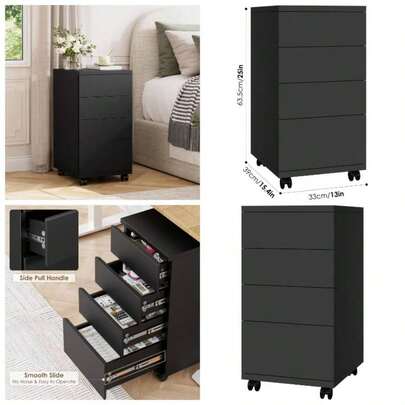 Mobile File Cabinet With 4 Drawers, Rolling Office Filing Cabinet With Wheels, Under Desk Drawers Home And Office, White