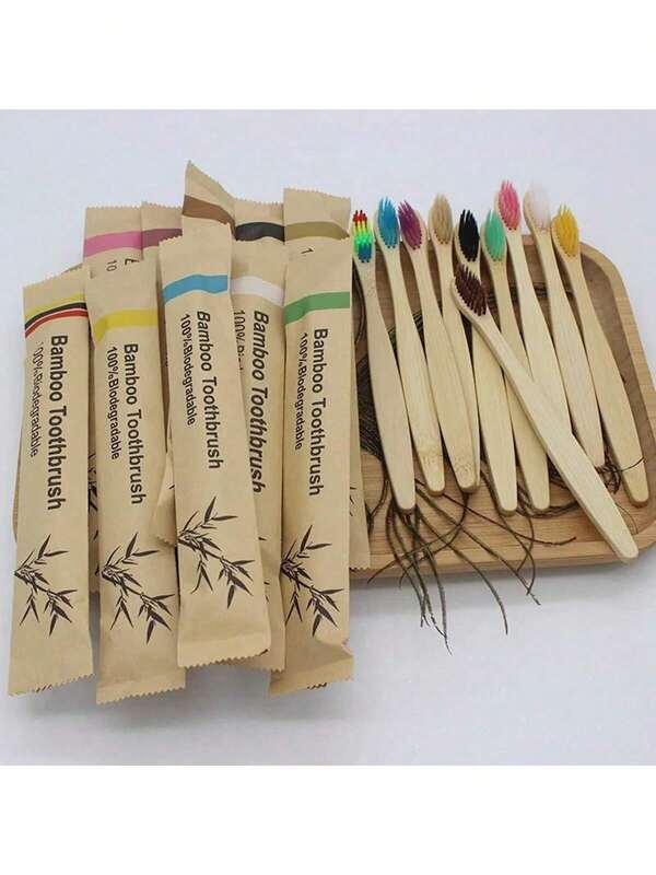 50 cepillos de dientes de bambú, cerdas suaves para adultos, cepillos de dientes de madera natural, cepillo de dientes de bambú vegano y orgánico para viajes