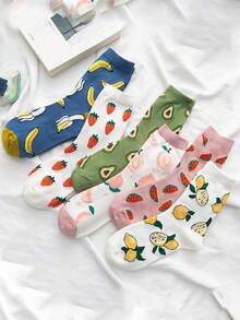 1/3/6 Pairs Fruit Pattern Women's Mid-Calf Socks, Casual Daily Wear, Autumn/Winter - Multicolor - View 3