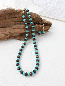 Set Of Necklace, Beaded Jewelry And Watch/Women's Fashion Jewelry/Women's Necklace/Women's Beaded Necklace Handmade Sandalwood Bead Necklace Earrings Friendship Energy Jewelry For Daily Wear Jewelry Gift