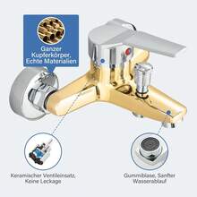 Grifo de ducha para bañera cromado, grifo de baño monomando montado en la pared con desviador de ducha, construcción de latón macizo y cartucho de cerámica para un rendimiento sin fugas