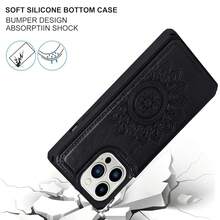 For IPhone 13 Pro Max Case With Card Holder, Wallet Case For Women Men, Stand And Strap,Leather Shockproof Protective Phone Cover- Black{"Color_name":"C-Black"} - Multicolor12 - 查看 6