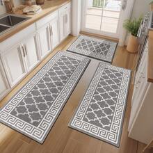 Pauwer Kitchen Mats For Floor 3 Piece Set Boho Non Slip Kitchen Rugs Washable Farmhouse Kitchen Floor Mats Thick Long Kitchen Throw Area Rug Carpet Runner For Hallway Entryway Laundry Bathroom - 灰色 - 查看 7