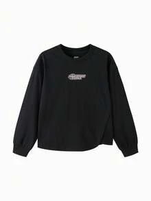 Balabala 女童长袖T恤，飞天小女警印花 - 柔软棉质面料 - 时尚日常穿着 - 黑色 - 查看 1