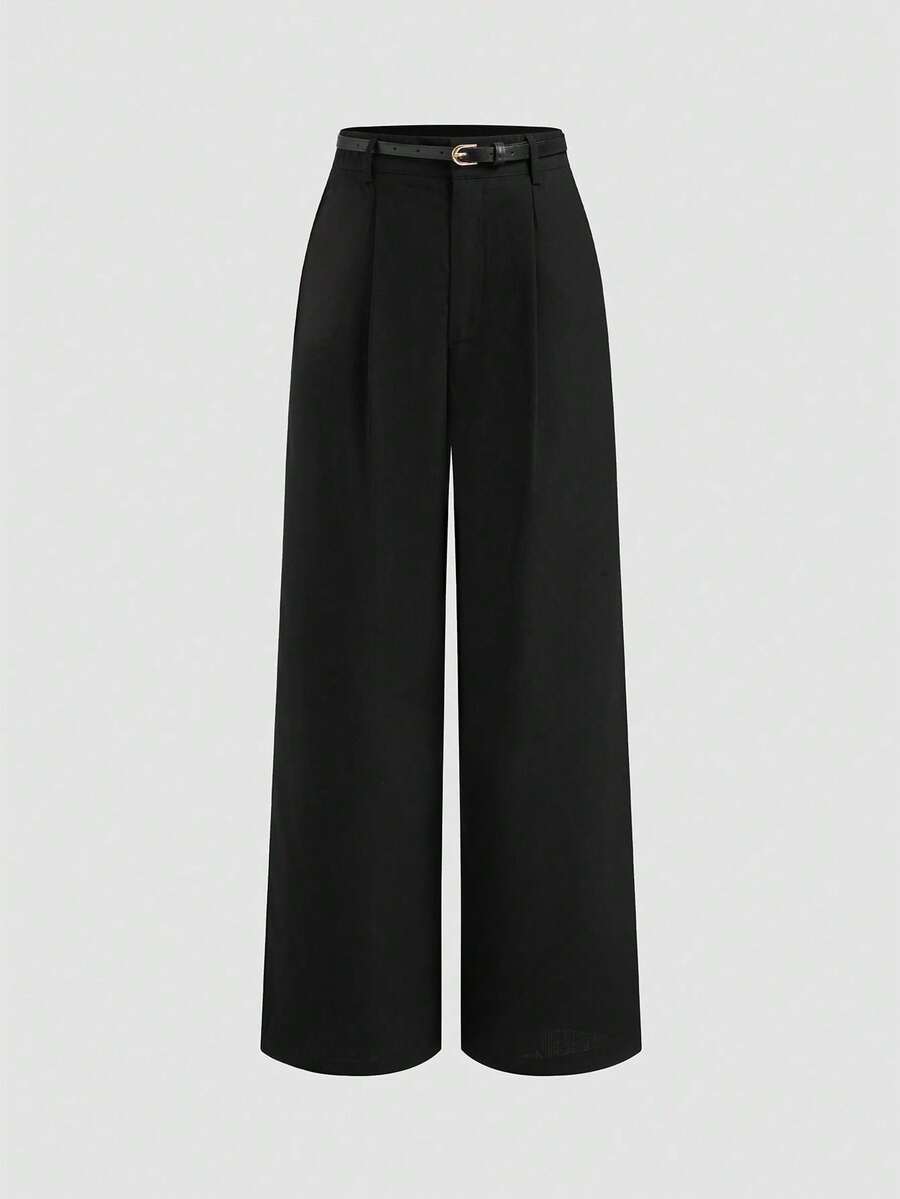 直筒休闲宽松西装裤 - 黑色 - 查看 1