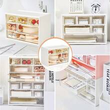 1 Stück Aufbewahrungsbox für den Schreibtisch, einfaches Ins Milchweißes Sechs-Gitter Mehrfach-Gitter Schublade Stationery Notizbuch Box, transparente staubdichte einfache Schreibtisch Trennwand Schublade Aufbewahrungsbox, Geburtstagsgeschenk, Halloween, Thanksgiving Geschenk, für Zuhause Schreibtischzubehör Büro, Schmuckaufbewahrungsbox