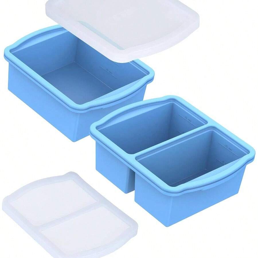 Silicone Freezer Trays With Lids, Set Of 4 - With 1cup And 2 Cup Silicone Freezer Molds Freezing Soups, Sauces And Individual Microwave - 2 Gói Xanh - Xem 1