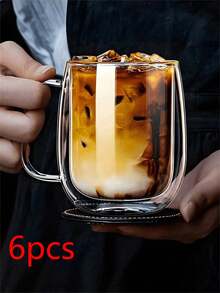 2pcs Minimalist Lightweight Double-Layer Insulated Glass Coffee Mugs, Transparent With Portable Handle, Suitable For Cappuccino, Latte, Tea, Hot & Cold Beverages - Transparent - View 10