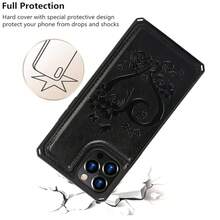 Compatible With IPhone 12 Pro Max Wallet Phone Case With Card Holder For Women, RFID Blocking Embossed PU Leather Wrist Strap Case 6.7 Inch (Heart Black){"Color_name":"H-Black"} - Đa màu6 - Xem 8