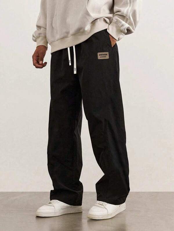 Men's Loose Straight Wide-Legged Pants Made Of Ice Silk Fabric, Simple And Versatile, Suitable For Spring And Autumn, For Fall