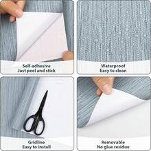 Arthome 40x300CM Papel de Contacto Autoadhesivo Vinilo de PVC Grano de Beige Lino Impermeable,Papel Pintado Vinilo Decorativo para Muebles,Encimera,Cocina,Estante - Grano de Lino Azul - Ver 9