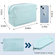 GFU Cosmetic Bags For Women, Seersucker Cosmetic Bag, Travel Toiletry Stripe Makeup Bag, Large Women Aesthetic Organizer Storage Pouch, Girls Handbags Purses{"Color_name":"MintGreen"} - 薄荷綠 - 查看 5