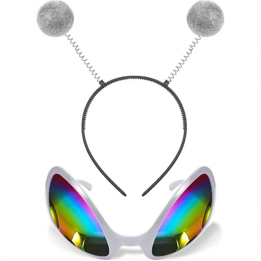 Alien Headband And Glasses Alien Martian Antenna Headband Set Costume Party Favors Accessory Adults And Kids Multicolored Plastic Fun Halloween Party Supplies