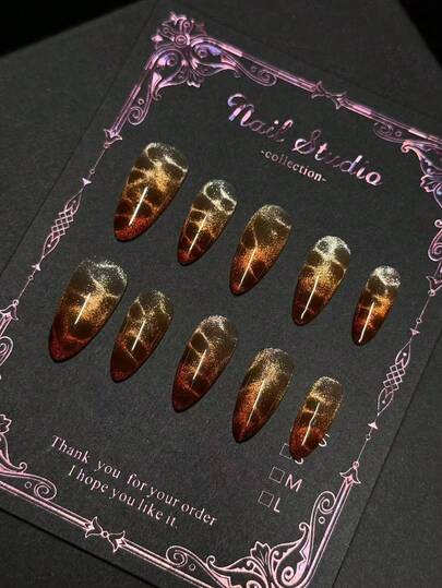 10pcs Handmade Press-On Nail Stickers, Fashionable & Comfortable, Sweet & Chic Almond Brown Nail Art, Removable & Reusable, Suitable For Women, Ideal For Vacation Or Daily Wear Nails Nail Supplies Handmade Press On Nails