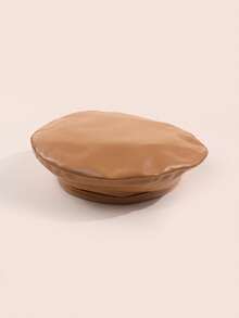 1pc Women's Black Flat Top Beret Hat, Versatile PU Painter Beret, Pumpkin Hat, Autumn/Winter