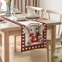 1/4/10 pièces Ensemble de nappe et set de sets de table avec motif éléphant et nourriture de Noël, nappe de table de fête, décoration de maison, cadeau, ensemble de nappe et sets de table convenant aux célébrations intérieures et extérieures, fournitures de fête saisonnière, décoration de table de cuisine et de salle à manger, décoration de table de fête, nappe de maison, nappe de restaurant