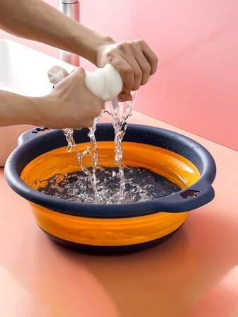 1 szt. przenośna składana umywalka, składana umywalka, okrągła składana umywalka do rąk, oszczędzająca miejsce plastikowa składana umywalka do rąk, wielofunkcyjna przenośna umywalka do mycia naczyń, kempingowa, składana umywalka do szkoły, lekka, teleskopowa, łatwa w przechowywaniu z haczykiem na kemping i podróż, na Boże Narodzenie