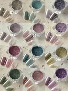 12pcs/Set Mirror Shiny Effect Nail Powder, 3D Holographic Rainbow Nail Design, Pearlescent Powder, DIY Nail Art - 彩色 - 查看 7