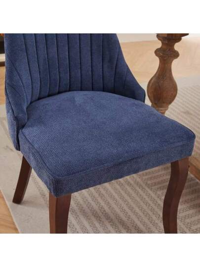 Rayon Cloth Flocking Linen Dining Chairs Channel Kitchen Dinner Stoel Comfy Fabric Upholstered Accent Room Curved Solid Wood Legs,Set Of (Beige), DE1847BG view 7