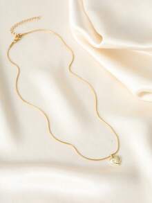 Tkool 1 Dây chuyền mặt dây chuyền nữ, phong cách nhiều lớp tối giản, dây chuyền mặt trái tim bằng thép không gỉ đính đá Cubic Zirconia, phụ kiện đa năng dùng hàng ngày & làm quà tặng - Vàng - Xem 5