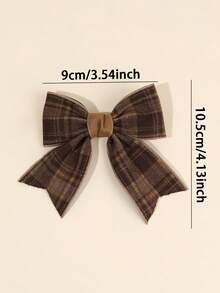 2 piezas Lazos de cabello a cuadros marrones para niñas Clips de cocodrilo Khaiki con lazo elegante forrado completamente con cola Accesorios de cabello diarios para niños y bebés en otoño e invierno