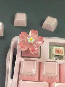 2 Cute Cat Paws/Pink Heart-Shaped Keycaps Upgrade Your Keyboard - Suitable For DIY Customization, Cross Axis Keycaps - Pink Flowers - View 3