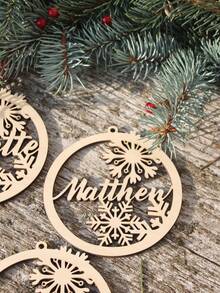 1pc Personalized Wooden Christmas Tree Ornament With Regular Hemp Rope, Customized Name Christmas Decoration, Laser Cut Name, Personalized Christmas Gift, Christmas Decor, Indoor Christmas Decoration