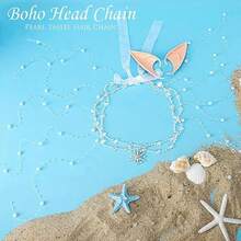 Star Boho Head Chain With Fairy Elf Ear Pearl Tassel Headpiece Hair Chains Jewelry Halloween Costume Festival Headband Hair Accessories For Women And Girls