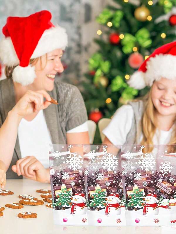 50PCS Pungi resigilabile de Crăciun cu fermoar, transparente, pentru fursecuri de Crăciun, om de zăpadă, pungi de sigilare din plastic cu mânere pentru Crăciun, petrecere de vacanță, bomboane, mici cadouri, ambalare, decor