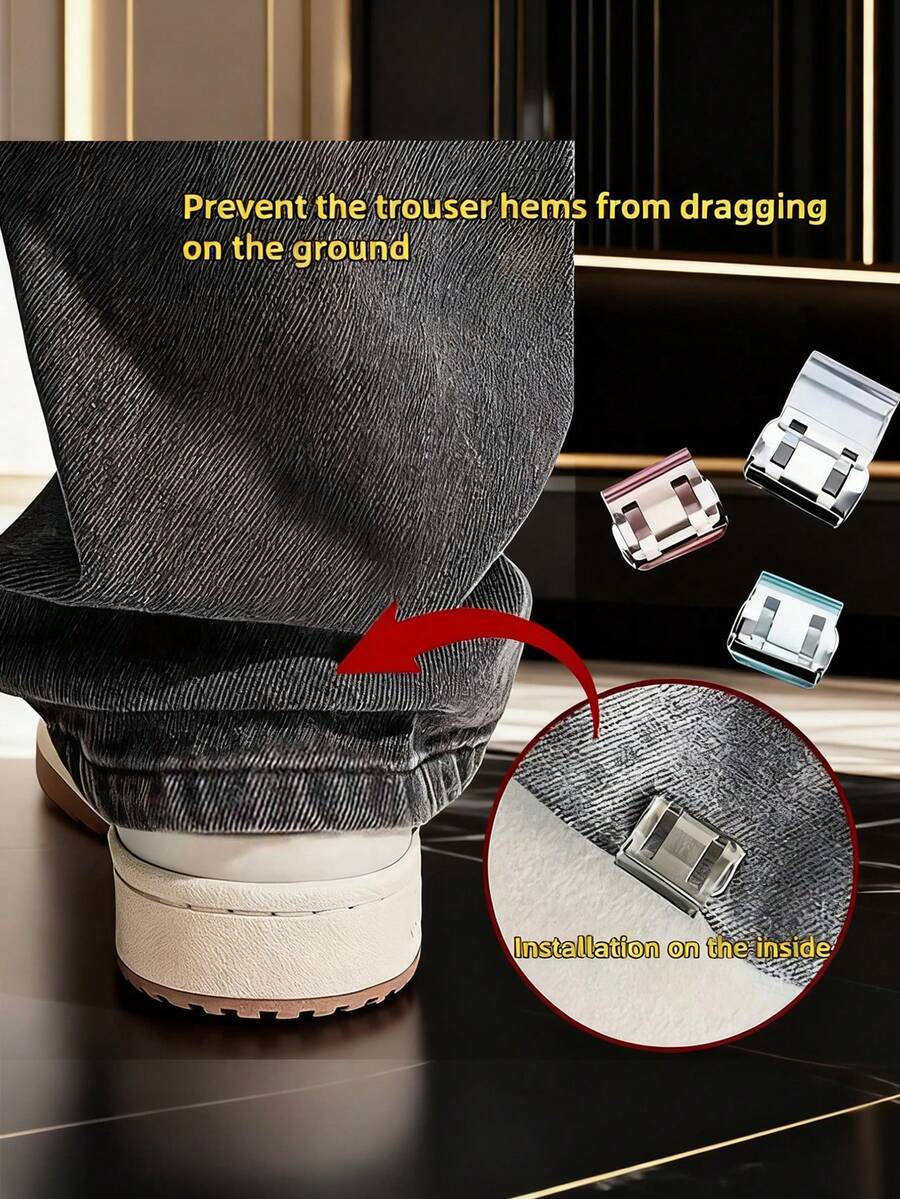 4/12 Invisible Clips, Shorten Trouser Legs, Prevent Trouser Legs From Dragging, Hidden Button Trouser Leg Closure Device, Seamless, Prevent Trouser Legs From Dragging On The Ground, Suitable For Jeans And Trousers, Waterproof, Portable, Trouser Accessories, Window Clips, Book Clips, Multi-Purpose, Christmas Gift - Multicolor - View 1
