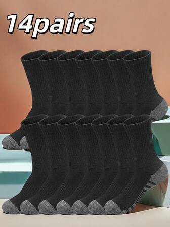 7/14 pares de calcetines de media caña negros y blancos para hombre, para actividades al aire libre, fitness diario y ocio, para correr, para deportes, para primavera, verano, otoño e invierno