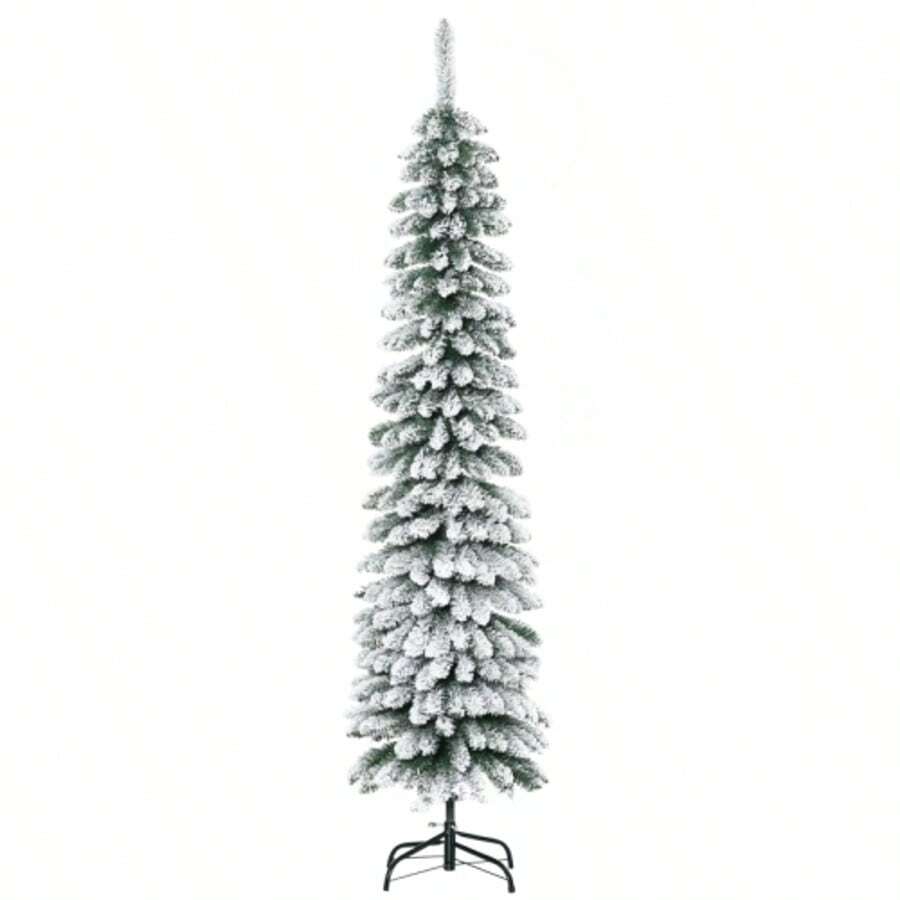 Artificial Christmas Tree, Snow-Covered, Slim Design, Fire-Resistant, 180 Cm, Green/White On-Site - Green - View 1