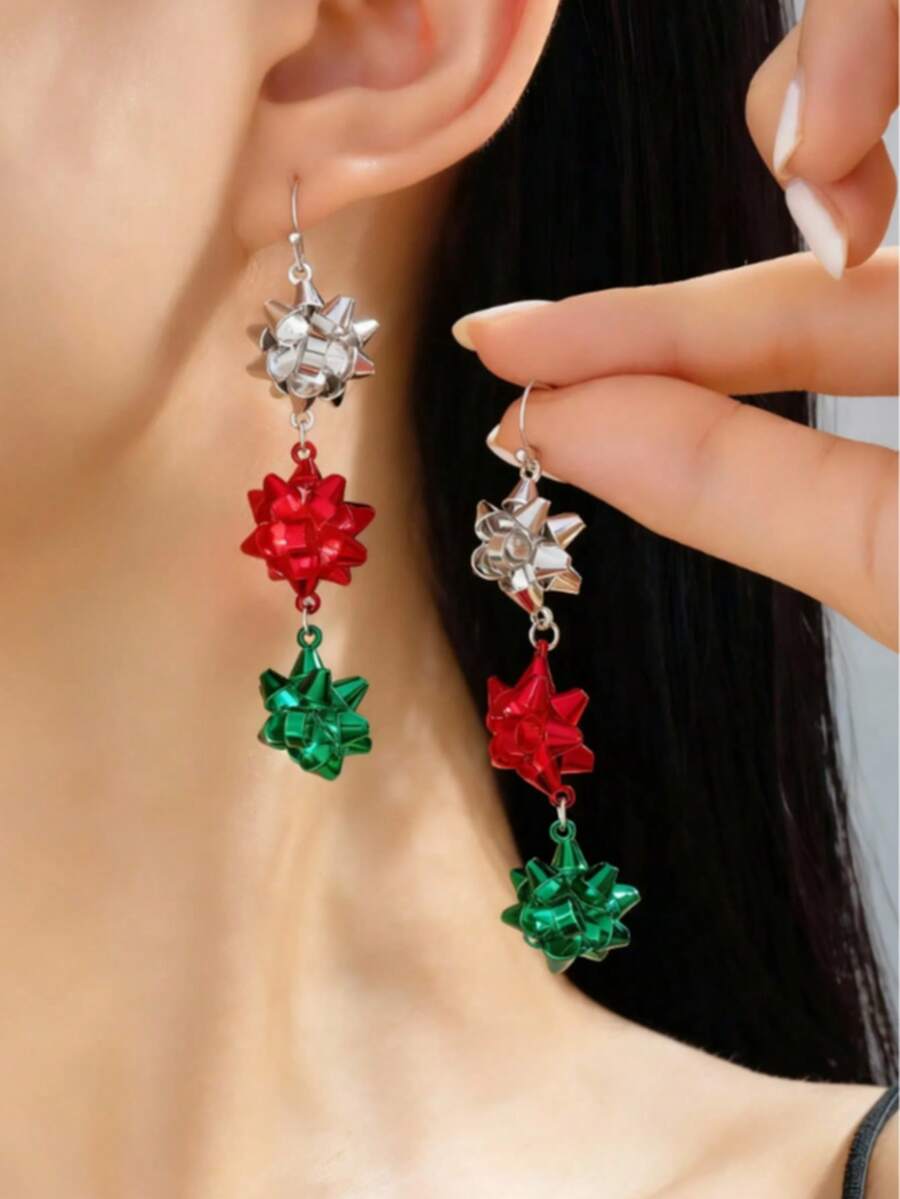 1 Đôi bông tai hoa Giáng sinh bằng hợp kim nhiều màu, trang sức thời trang cổ điển dành cho nữ, phụ kiện tiệc mừng - Nhiều màu 2 - Xem 1