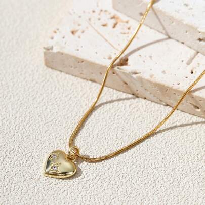 Tkool 1 件女士吊坠项链，简约分层风格，不锈钢方晶锆石心形吊坠项链，百搭日常佩戴和礼品配饰