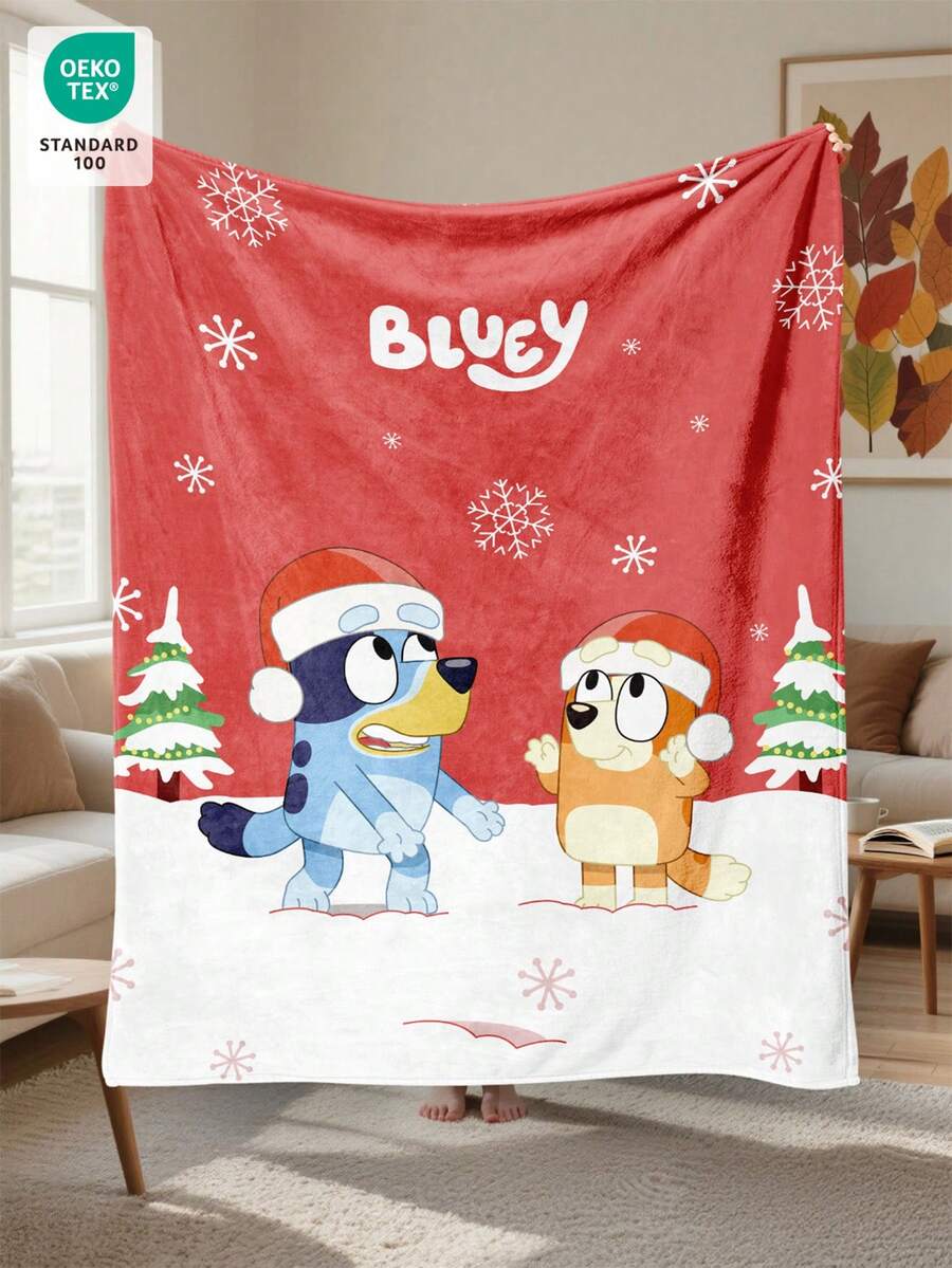 Bluey Pătură de Crăciun din flanel Bluey - Prima alegere pentru decorarea camerei, super moale, ușoară, imprimeu cu desene animate, fulgi de zăpadă Bluey Catch, perfectă pentru casă, un cadou zilnic, de ziua de naștere pentru prieteni, familie, pentru tine, pătură confortabilă și caldă, decor de cameră de Crăciun, înapoi la școală, rechizite școlare, decorațiuni de Crăciun, decor dormitor, nuntă, pătură, Oeko-Tex