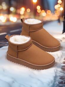 1 Pair Brown Thermal Lined Warm Soft Snow Boots For Teens, Runs Small Due To Thick Lining - Size Up Recommended, Girl's Winter Boots, Indoor & Outdoor Use - Brown - View 6