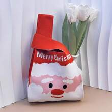 Pungi de Crăciun, Design la scară mică, Geantă mică tricotată cu model floral pentru purtat pe braț, Geantă de mână