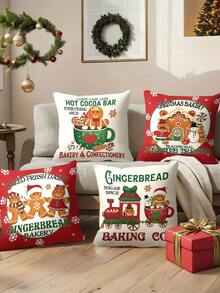 4pcs/1pc Christmas Gingerbread Pillow Covers - Holiday Baking And Candy Design, Festive Cushion Covers, 18x18 Inch For Living Room, Room Decoration, Sofa And Bedroom (Filling Not Included) Great For Christmas Decorations, Christmas Party, Home Decor - Multicolor - View 6