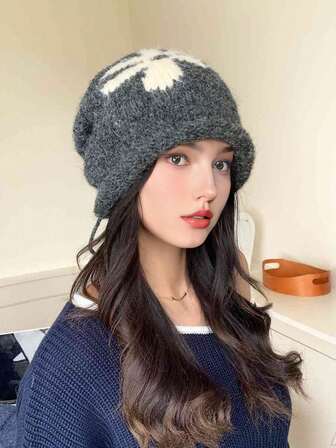 1 件女士针织帽，刺绣设计，时尚百搭，透气舒适，可折叠便携，适合日常通勤、露营、旅行、徒步旅行、主题公园、咖啡馆、农场、聚会、派对和摄影，秋冬季