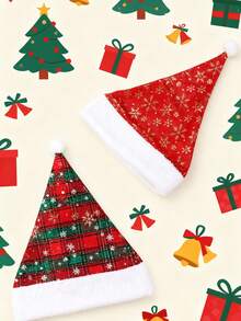 1pc Thickened Christmas Hat, Red Checkered Santa Claus Hat, Christmas Decoration Plush Snowflake Christmas Hat, Suitable For Christmas Parties, Party Decorations, Stage Decorations, Photo Props, And Other Christmas Scenes. - Multicolor - View 5