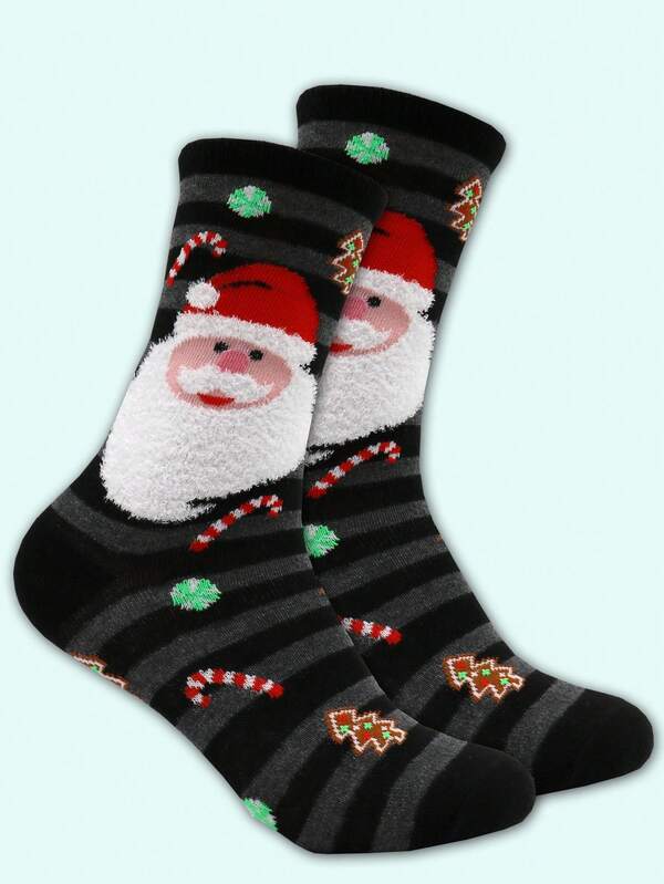 1 Pair Women's Santa Claus Christmas Themed Mid-Calf Socks