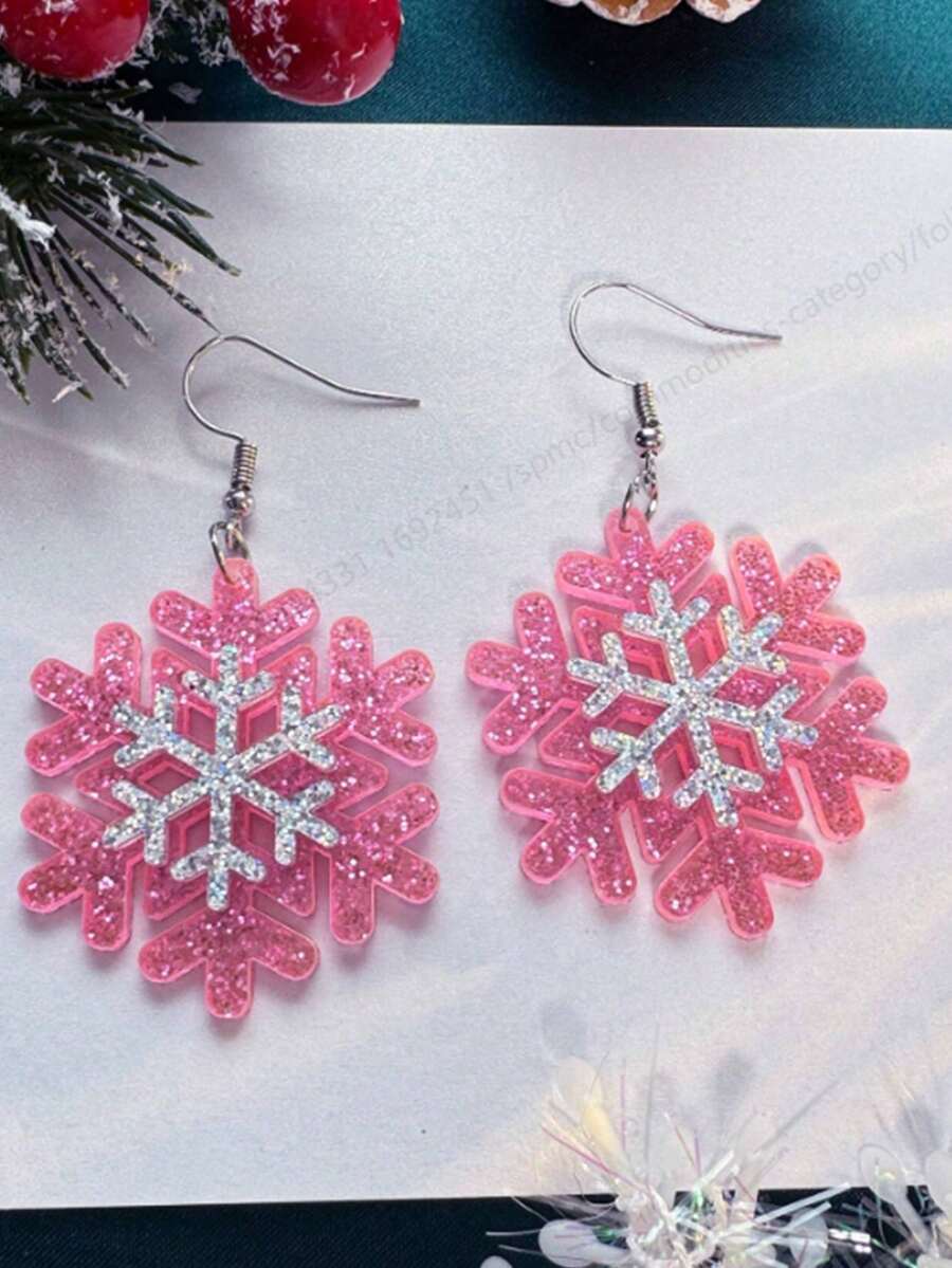 1 Pair Fashionable Acrylic Classic Christmas Snowflake Design Earrings For Women, Christmas Accessories - Snowflake - View 1