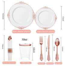 Rose Plastic Plates Disposable Set - 350pcs Party Supplies For 50 Guests - As Picture/H - View 5