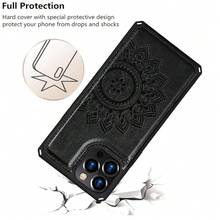 Compatible With IPhone 12 Pro Max Wallet Phone Case With Card Holder, RFID Blocking PU Leather Wrist Strap Case 6.7 Inch (Mandala Black){"Color_name":"M-Black"} - Multicolor2 - View 8