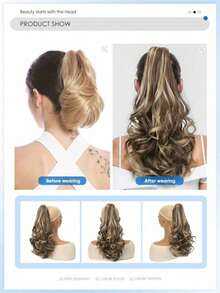 14英寸合成马尾假发，女士中长卷发接发，带发带，圣诞节和万圣节礼物，圣诞节和万圣节发饰，发夹，优雅 - 彩色 - 查看 6