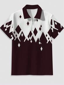 Áo thun dệt kim Waffle tay ngắn thoải mái cho nam, áo thun polo họa tiết kim cương 3D đi làm/đi chơi/chơi golf, thích hợp cho hoạt động ngoài trời mùa hè - Màu Đỏ Sâu - Xem 8