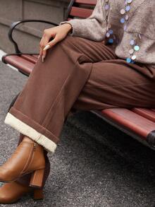 Casual Brown Thickened Winter Corduroy Pants For Women,Outdoor Strolls, City Walks & Travel, Warm Corduroy Winter Pants,Stretch Waistband Comfy Pants - Coffee Brown - View 8